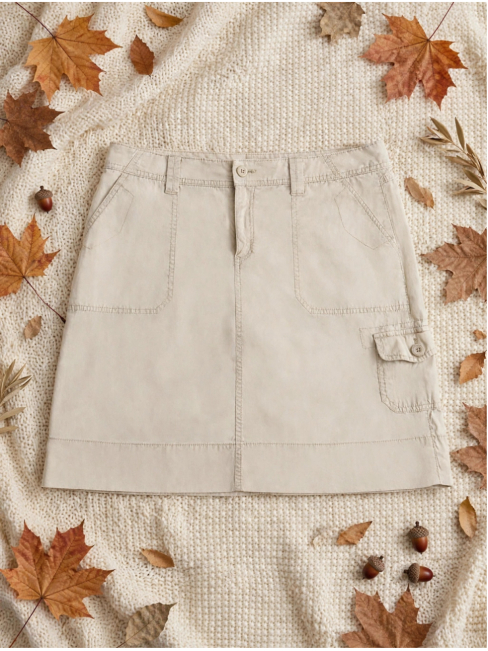 Womens Khaki Cargo Skort Skirt Size 14 Beige Cotton Pockets